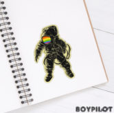 astronaut sticker on notebook