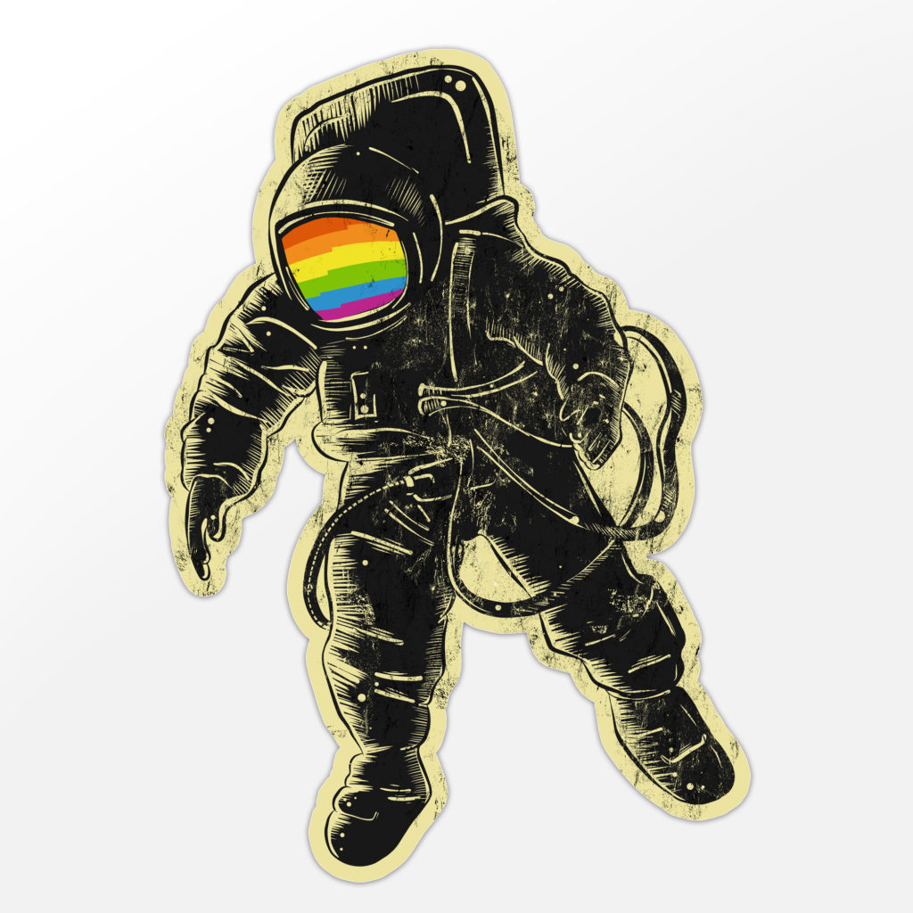 astronaut holding the gay pride flag