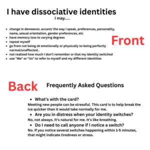 Dissociative Identities Introduction Card Print Out